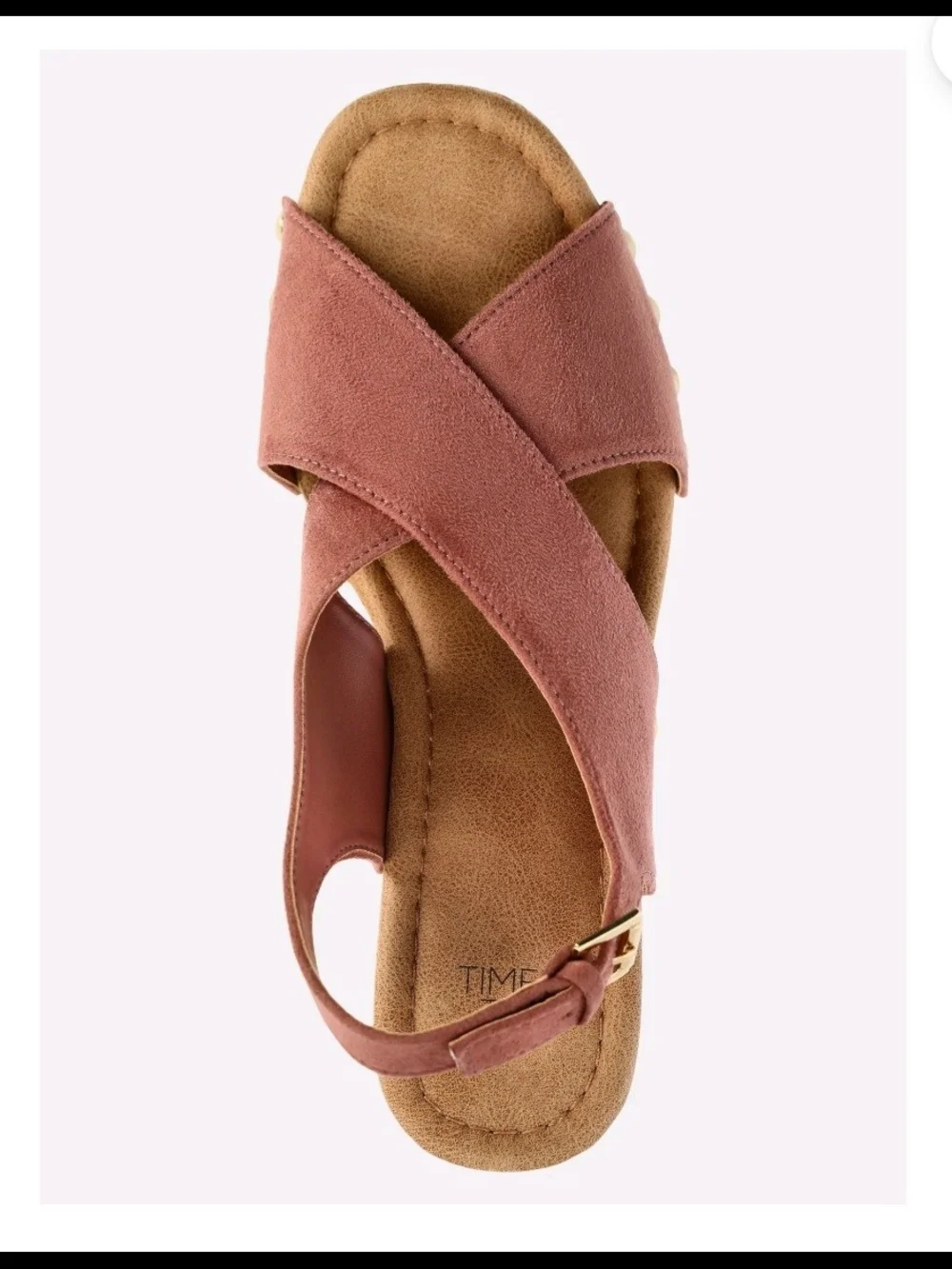 Time and Tru Dusty Rose Crisscross Platform Sandal with Wood-Look Heel
